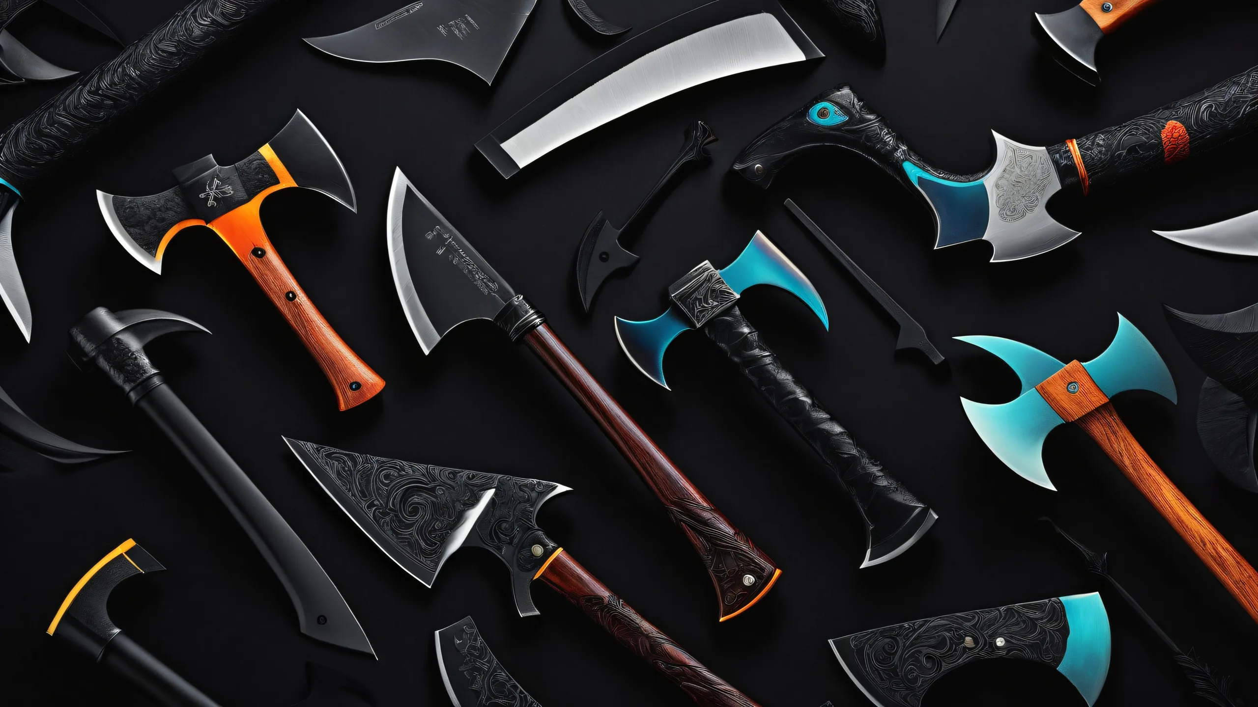 A stunning desktop scene of axes set against a vast, dark void for PC and Desktop use.