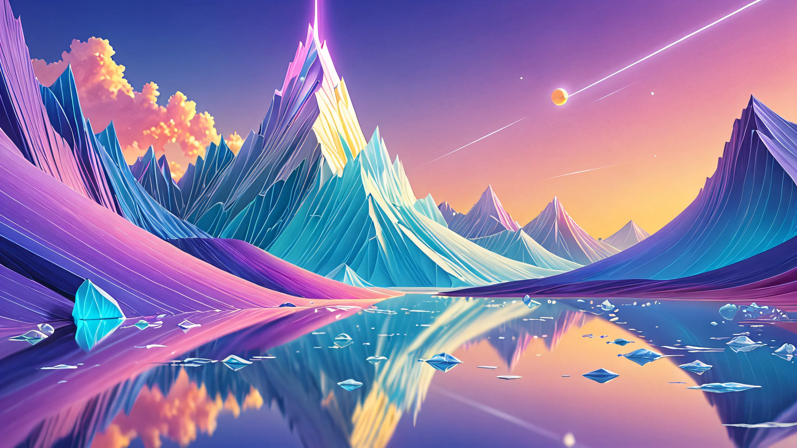 A beautifully crafted abstract desktop wallpaper for Desktop/PC featuring an otherworldly void with radiant colors and reflections.