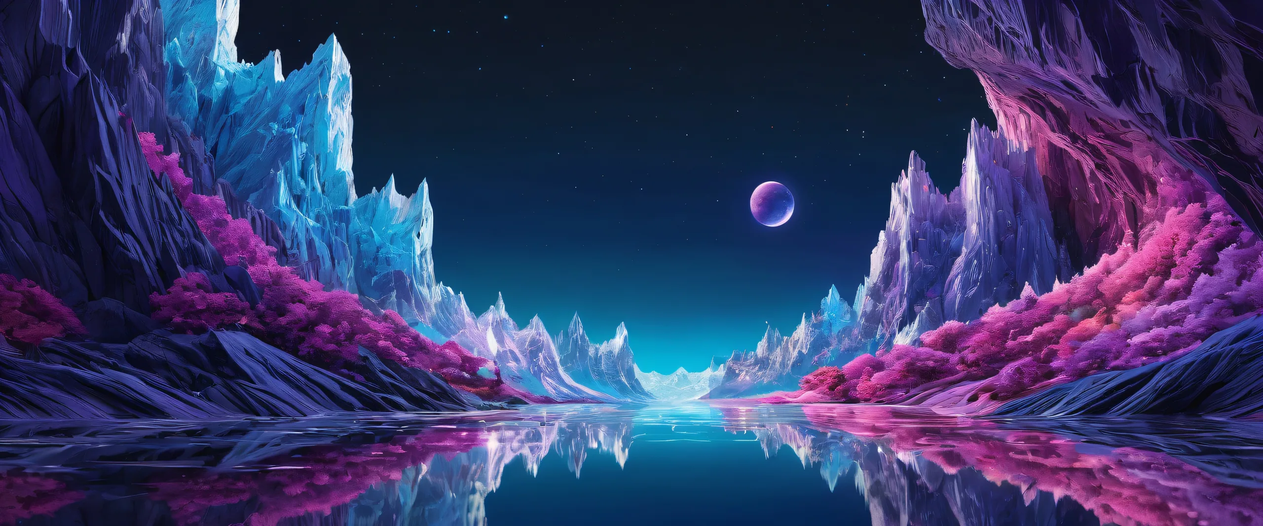 A dark yet radiant desktop wallpaper featuring a vast void with brilliant colors and reflections, perfect for PCs and Macs.