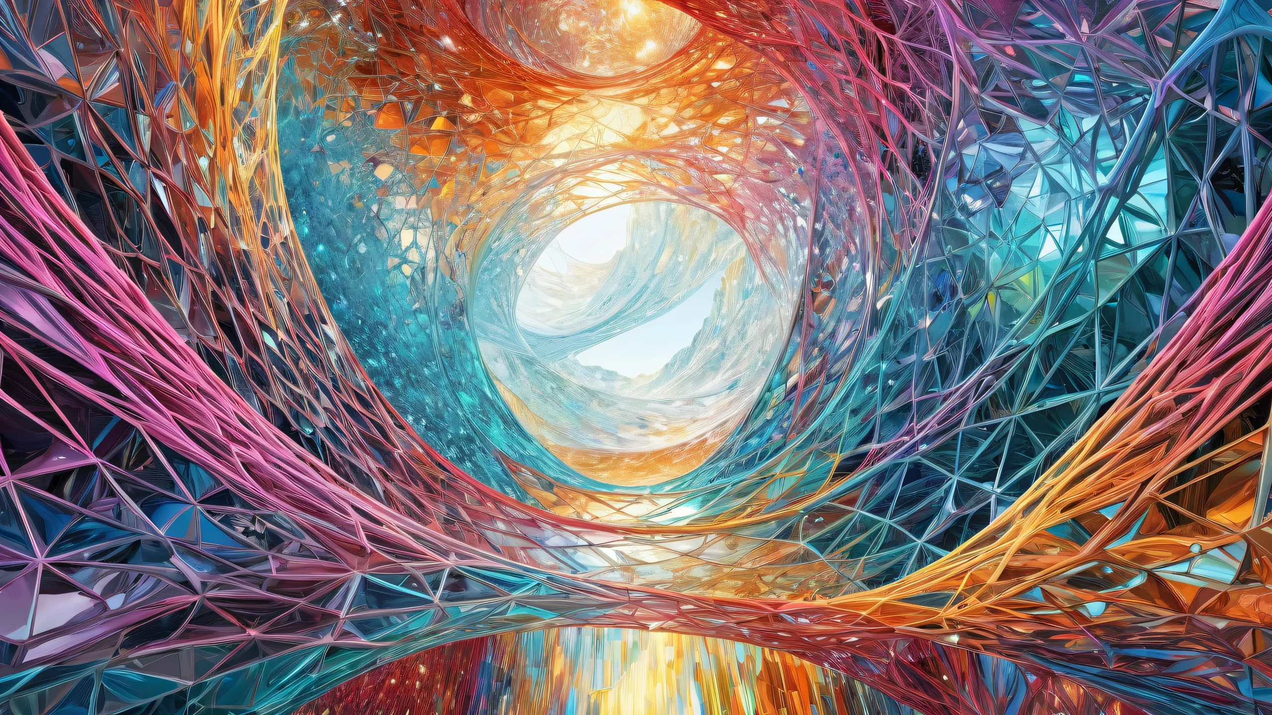 Ultra HD Ethereal Abyss of Radiance Wallpaper A stunning desktop wallpaper featuring a vast, pure void with radiant lighting and brilliant colors for PC or Desktop.