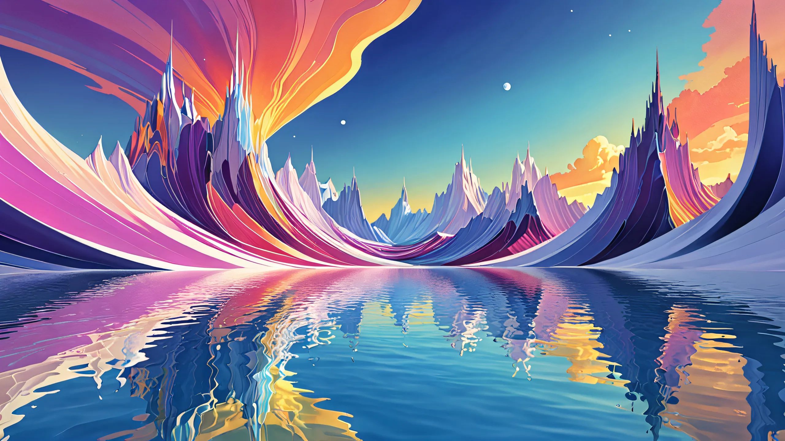 A stunning abstract desktop scene of a void with radiant colors and reflections, suitable for a PC or Desktop.