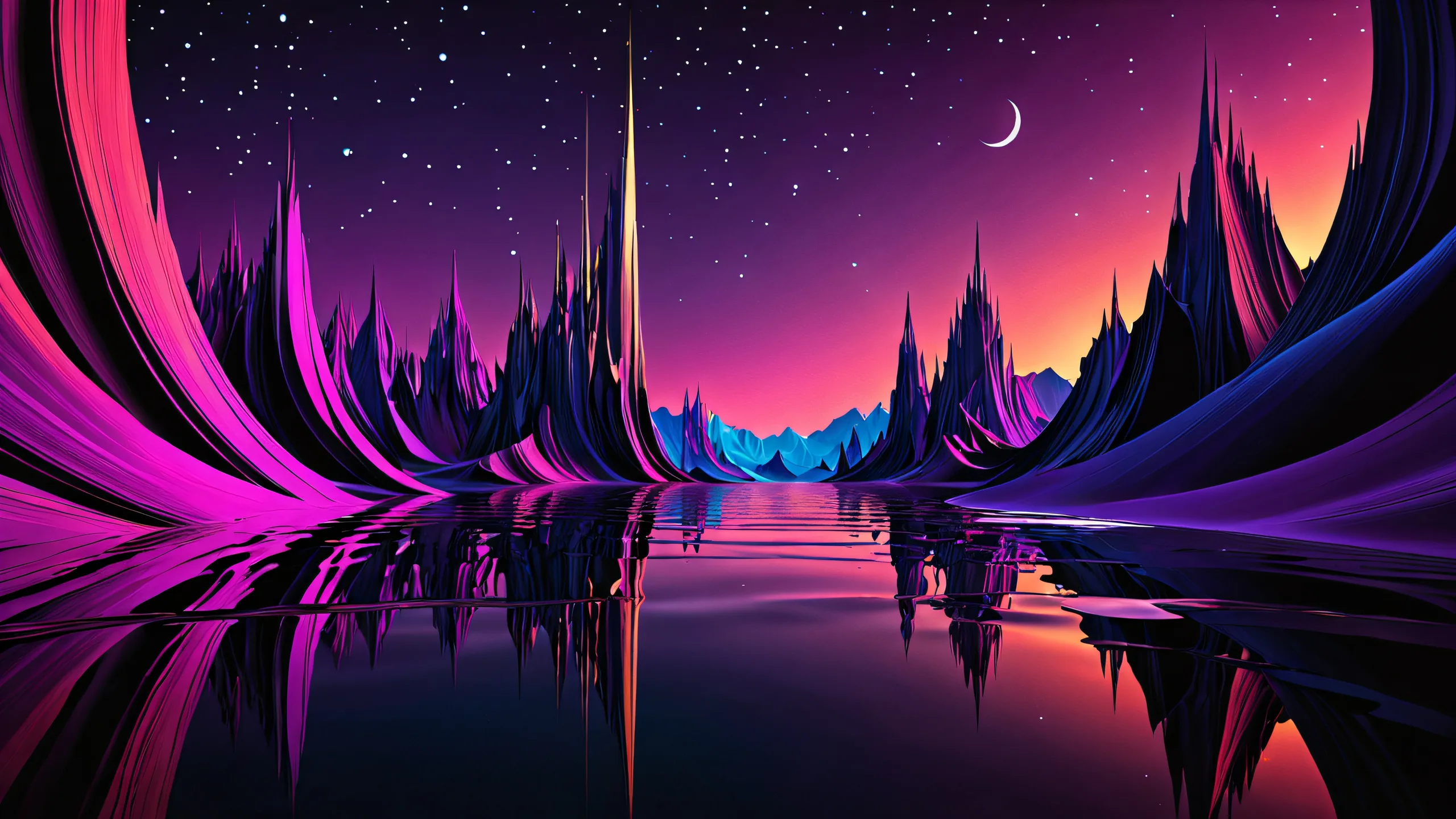 Desktop/PC background with dark tones and abstract sculpture-like figures in a void