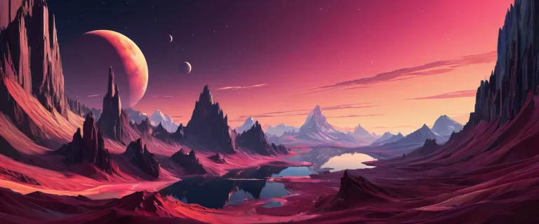 A stunning desktop wallpaper featuring a vast, darkened space with radiant colors and reflections on a pristine void for Desktop/PC use.