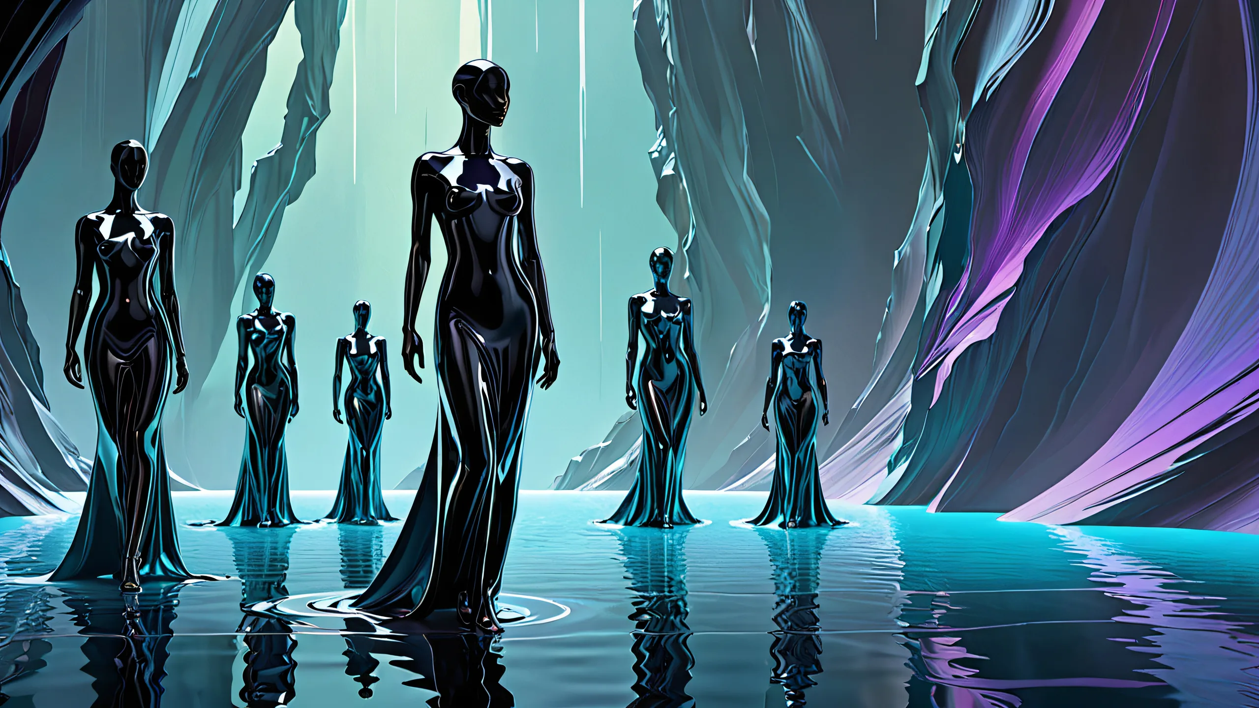 Papel de parede estético de PC do Abismo Etéreo de Reflexõesraspara o plano de fundo da área de trabalho do seu PC ou laptop Abstract desktop wallpaper featuring a vast void with figures, perfect for your PC or laptop's desktop background.