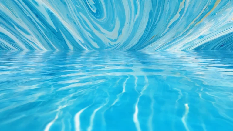 Une superbe image de bureau d'une scène d'eau transparente sur un fond de marbre blanc immaculé avec des couleurs et des reflets éclatants., parfait pour votre PC ou ordinateur de bureau.