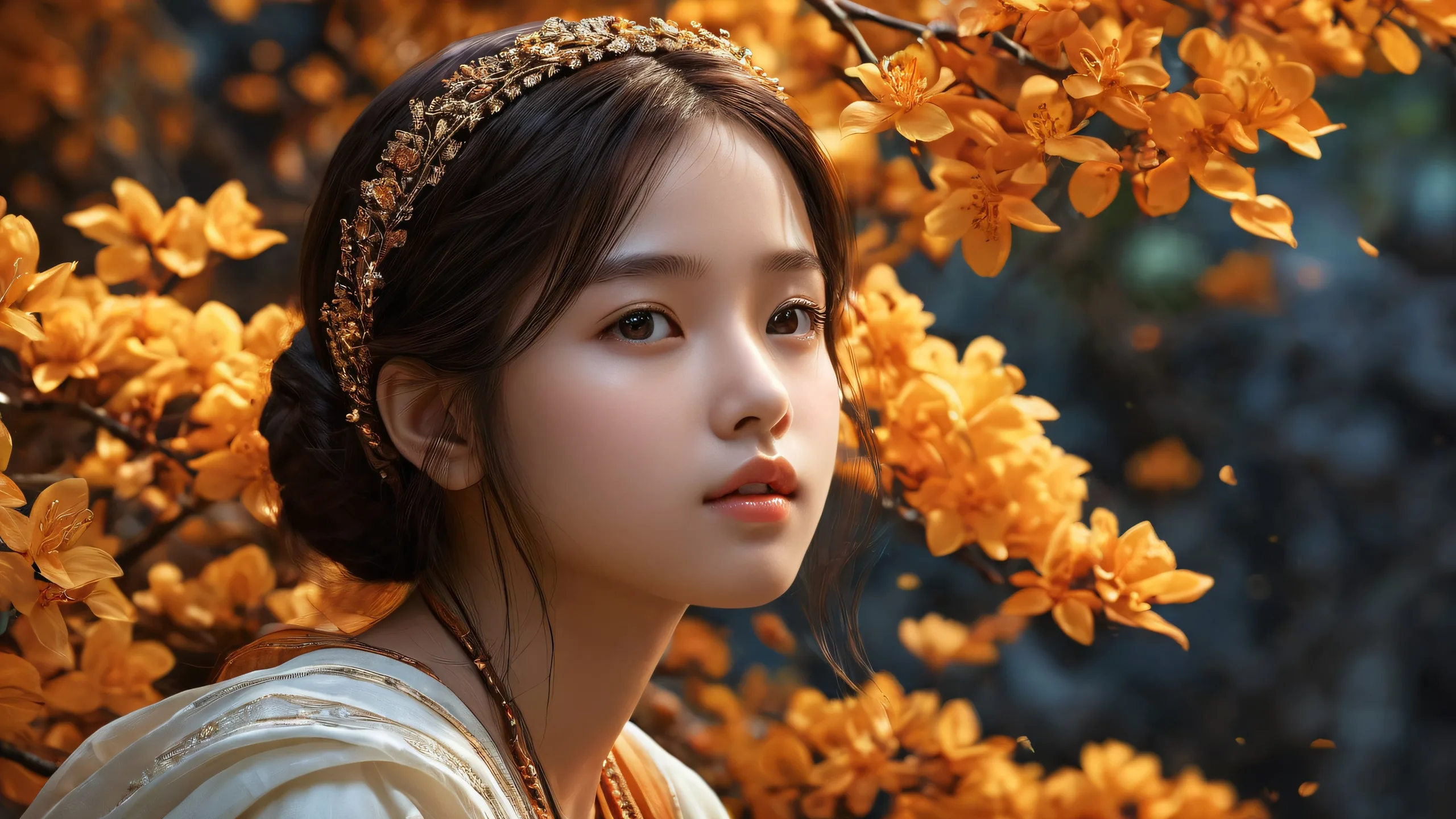 A breathtaking desktop wallpaper featuring a girl amidst a vast pure void with extreme depth of field, ideal for a PC or Desktop.