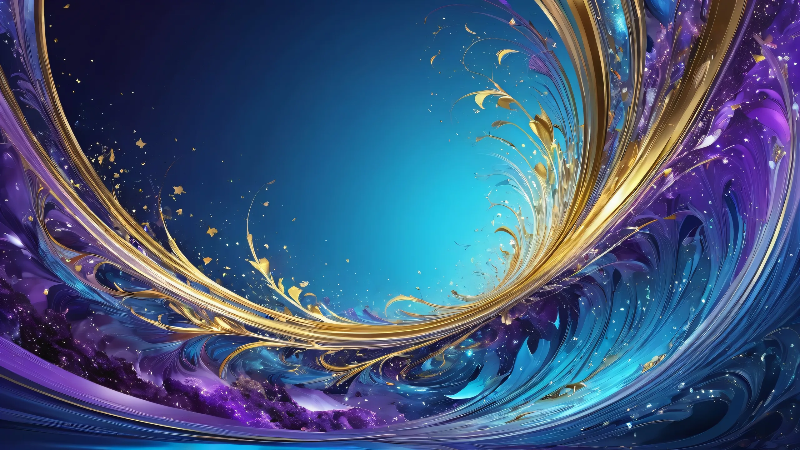 A mesmerizing pure void desktop wallpaper featuring stunning blue hues and golden touches for a magical macOS experience.