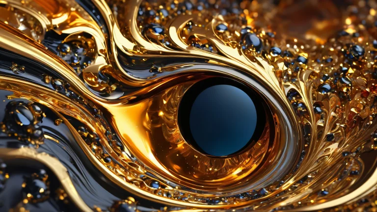 A stunning desktop wallpaper featuring a vast void with glowing molten gold and polished obsidian, perfect for your PC or Desktop.