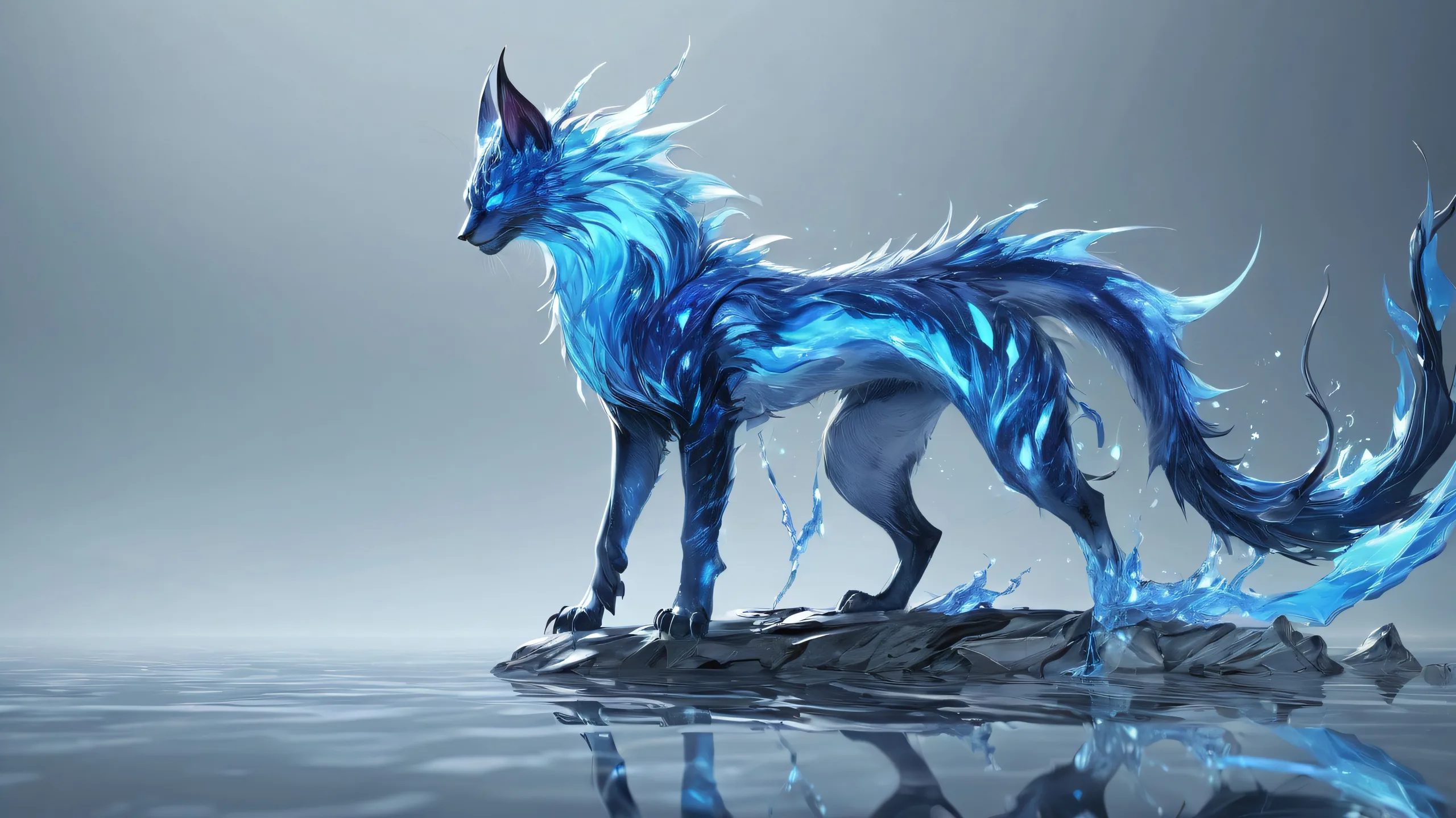 Beautiful fantasy desktop wallpaper of Daemon in a vast pure void with ethereal lighting and radiant colors for Desktop/PC