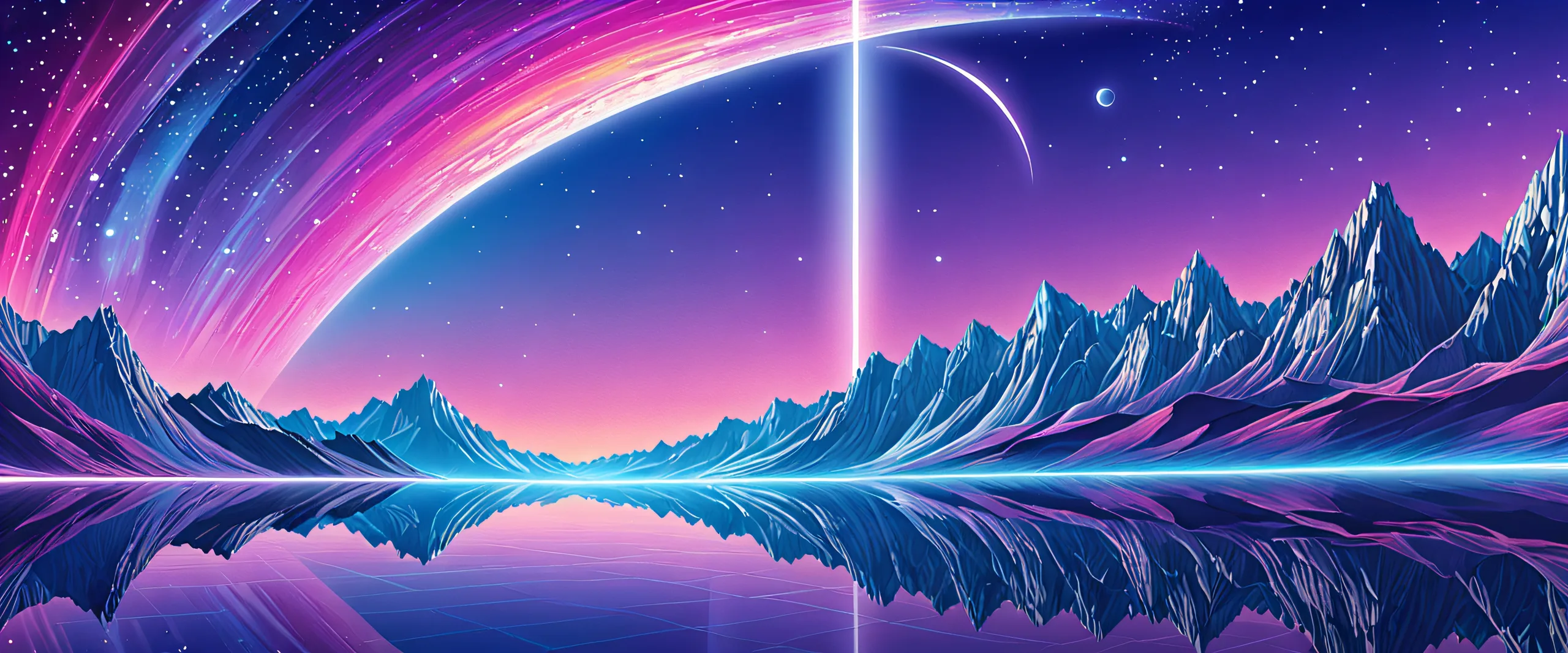 A visually stunning desktop background featuring a vast pure void with radiant colors and reflections on a clean and minimalist design for desktop/pc.