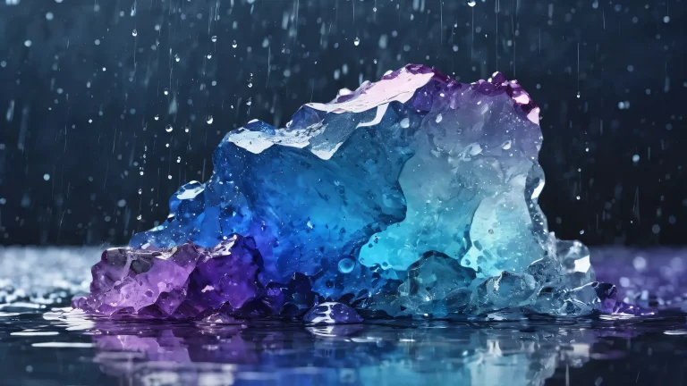 A melancholic desktop wallpaper featuring Ditto in a vast, pure void with rain and award-winning digital art.