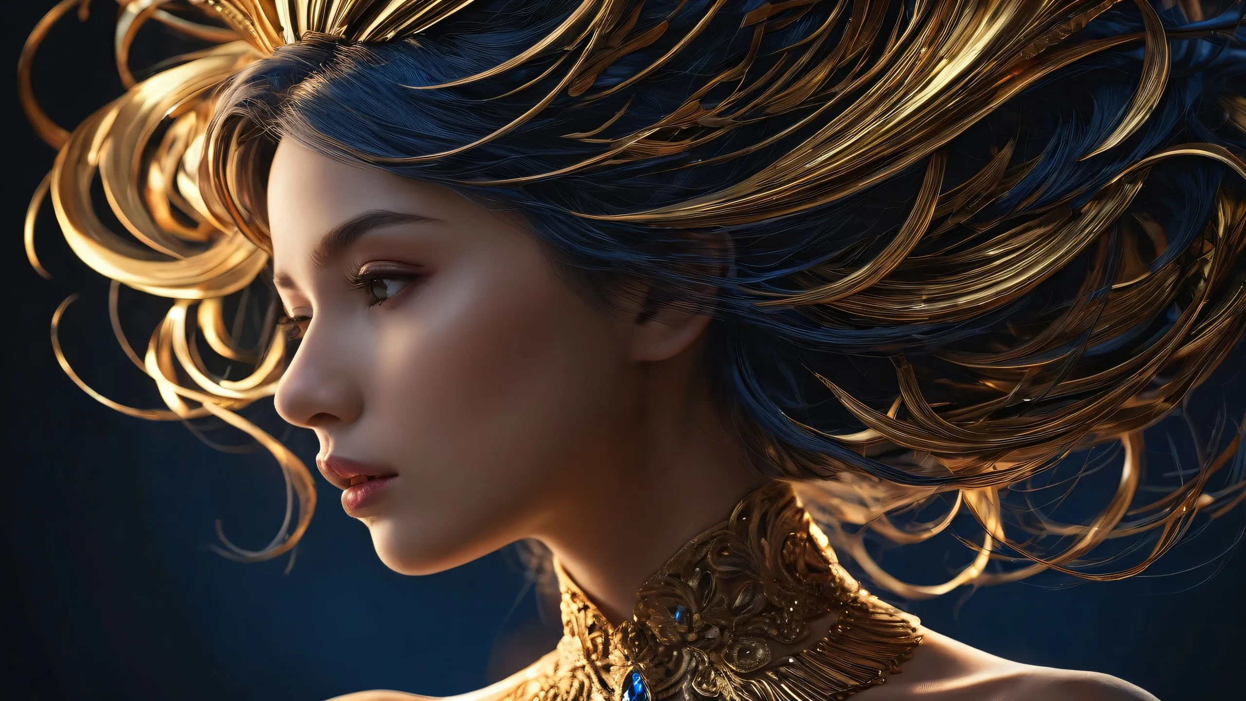 A surreal desktop wallpaper featuring a woman amidst a vast, pristine void on a Desktop/PC.