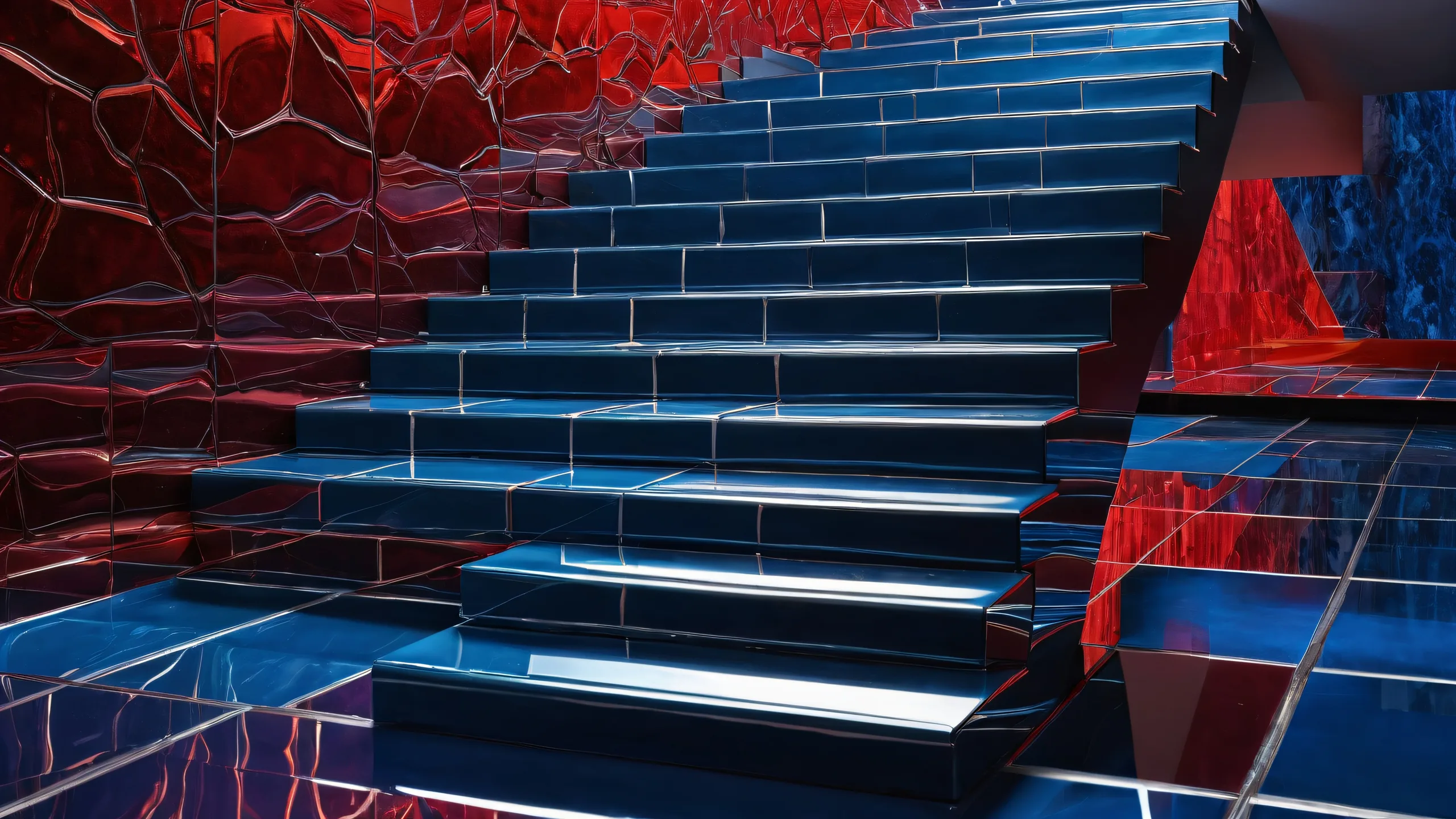 A vast, dark blue and deep red void on a desktop or PC with extreme depth of field and interior reflection in low light.