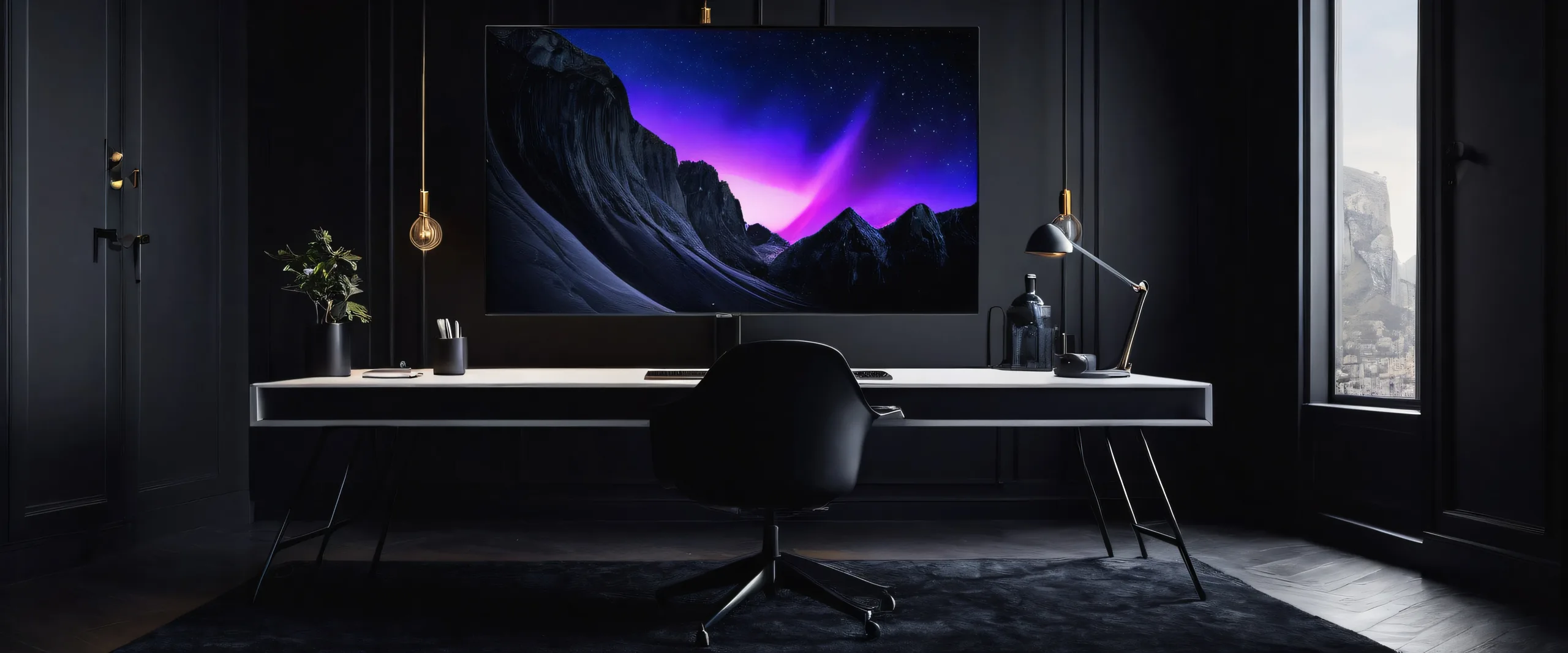 A stunning desktop background featuring a boy standing at the edge of a vast, dark void on a desktop or PC.