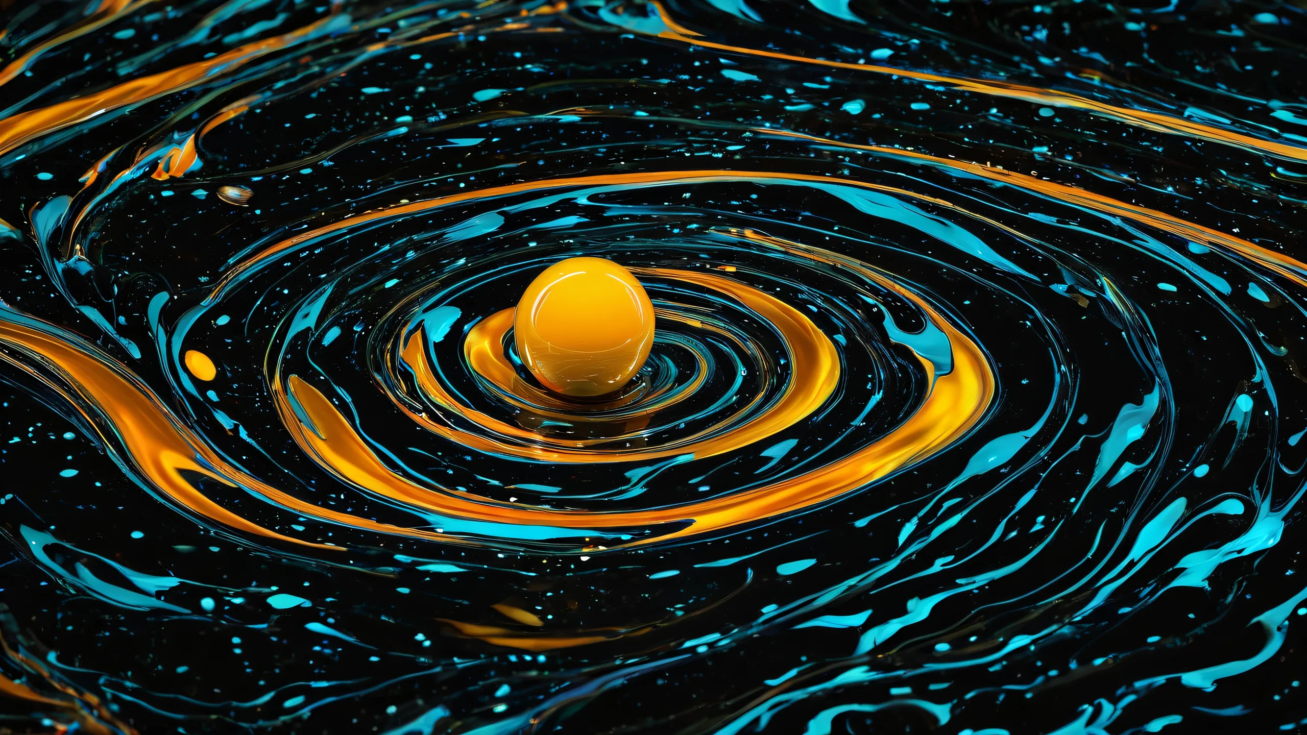 Ethereal Abyssal Oasis Aesthetic PC Wallpaper A stunning desktop scene of glass marble with mesmerizing water effects and sleek dark mode aesthetic for a Desktop/PC.