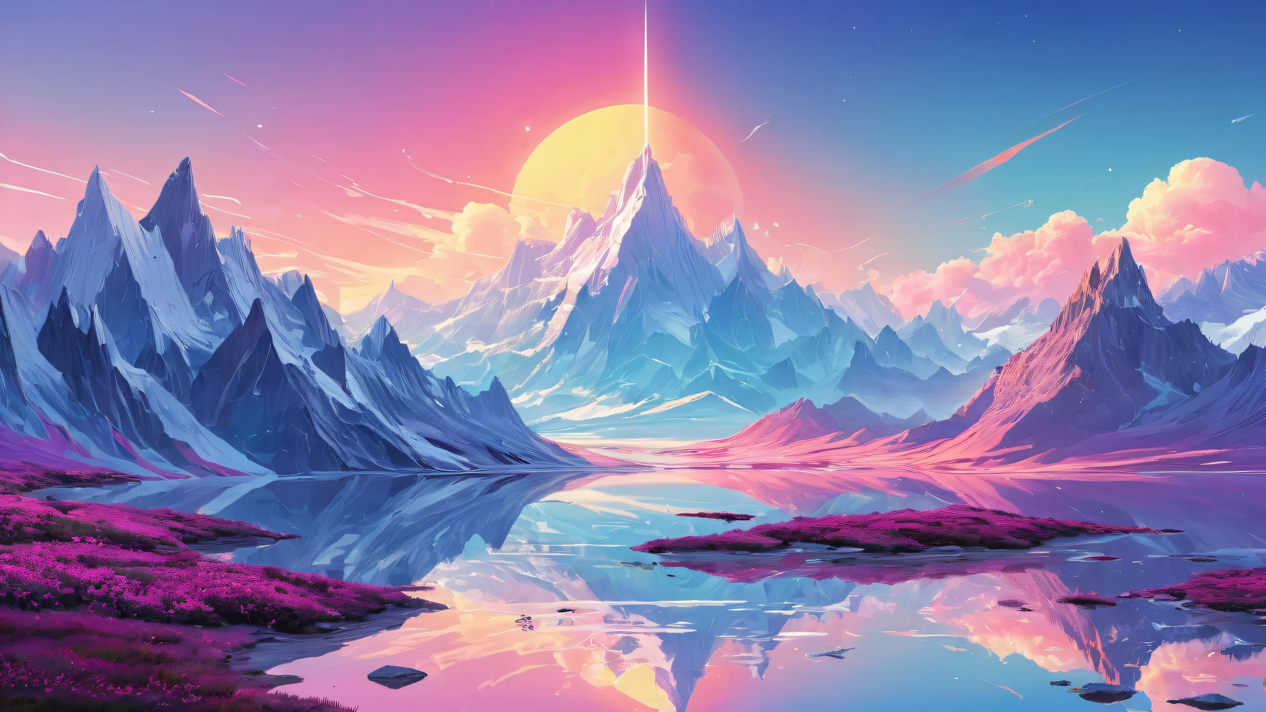 A stunning desktop wallpaper featuring a vast, pure void with radiant colors and ray traced reflections on a clean Desktop/PC.