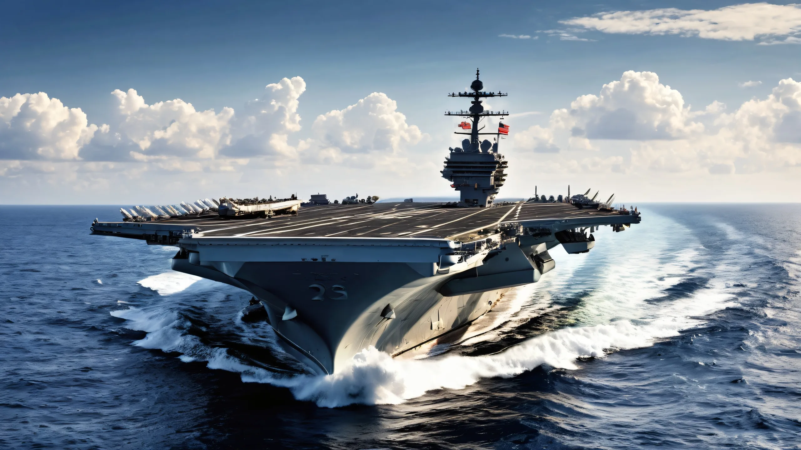 A breathtaking desktop wallpaper of an aircraft carrier set against a vast, pure void. Ideal for desktops and PCs.