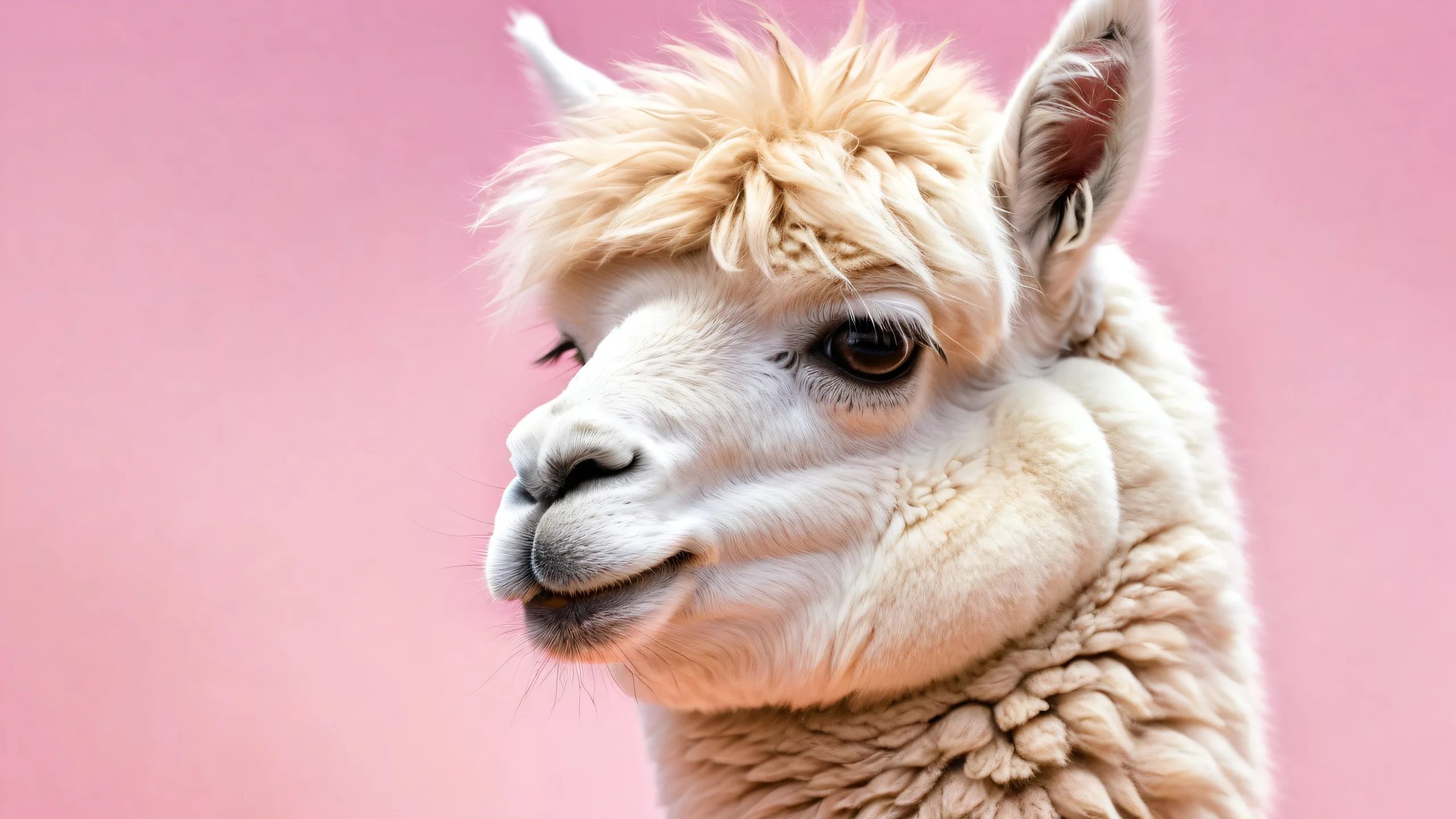 A serene and radiant desktop image of an alpaca in a pristine void, perfect for PC or Desktop users.