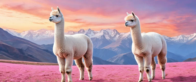 A majestic alpaca standing in a vast, pure void with an extreme depth of field against a desktop or PC