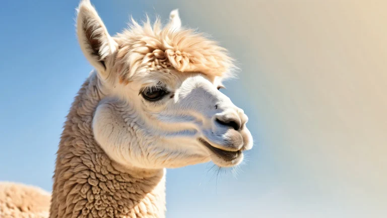 Beautiful desktop background of an alpaca standing in a pristine void with extreme depth of field and stunning visuals.