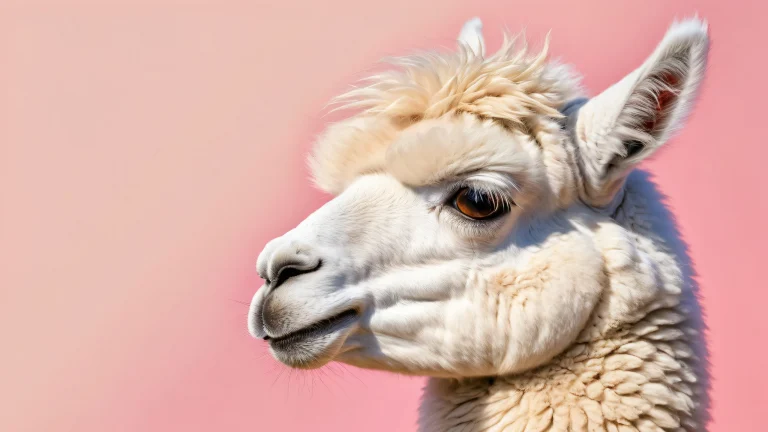 A desktop wallpaper featuring an alpaca in a vast, pure void with extreme depth of field and ethereal lighting, perfeito para usuários de desktop/PC.