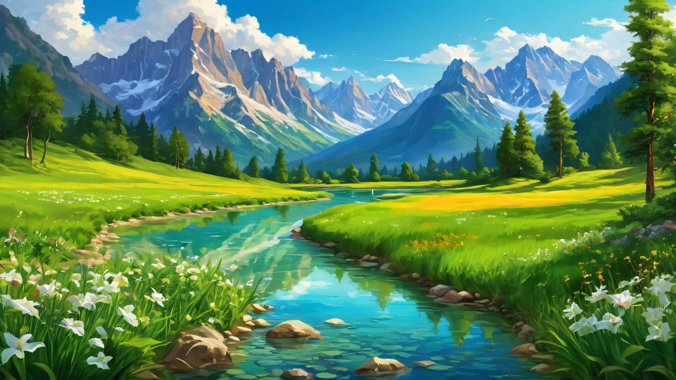 Breathtaking desktop image of a dense alpine valley with lush vegetation and towering peaks on a Desktop/PC.