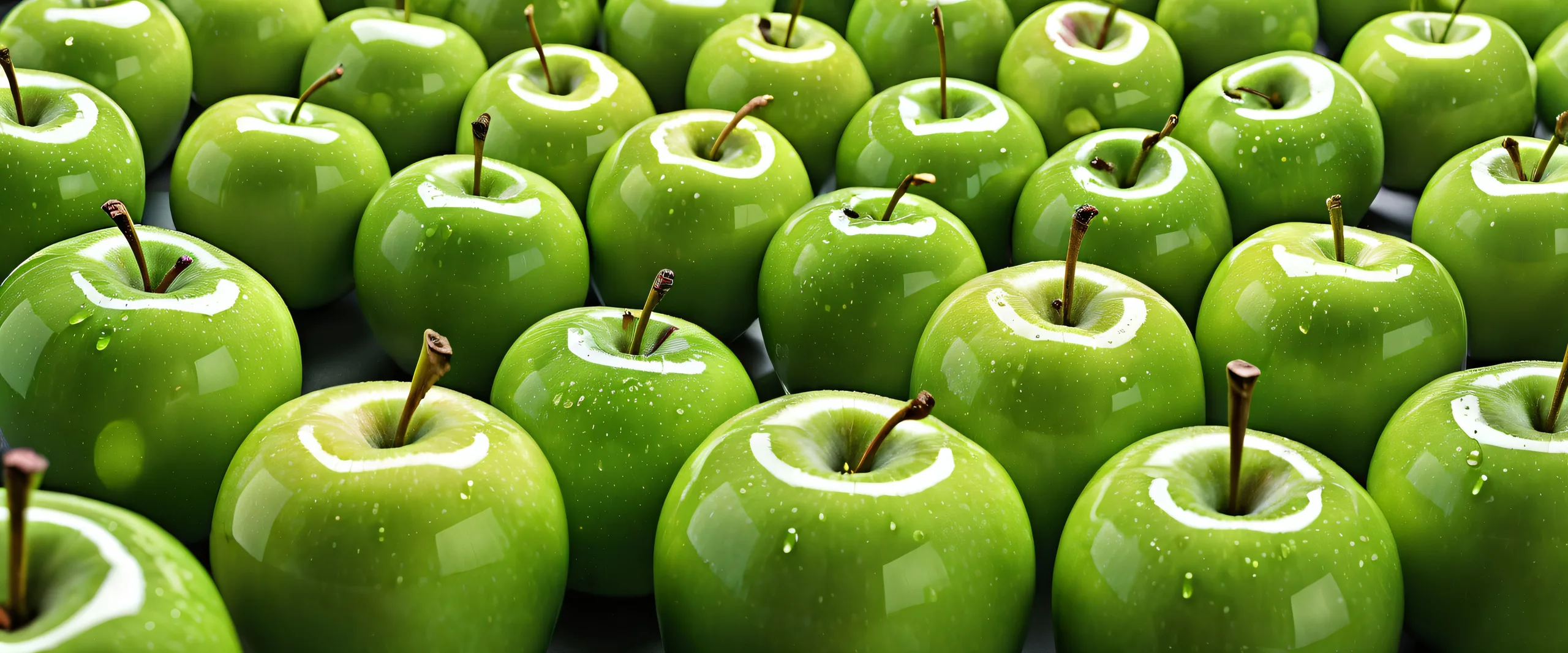 A serene desktop scene featuring a cluster of green apples against a pure void background, suitable for a Desktop/PC.