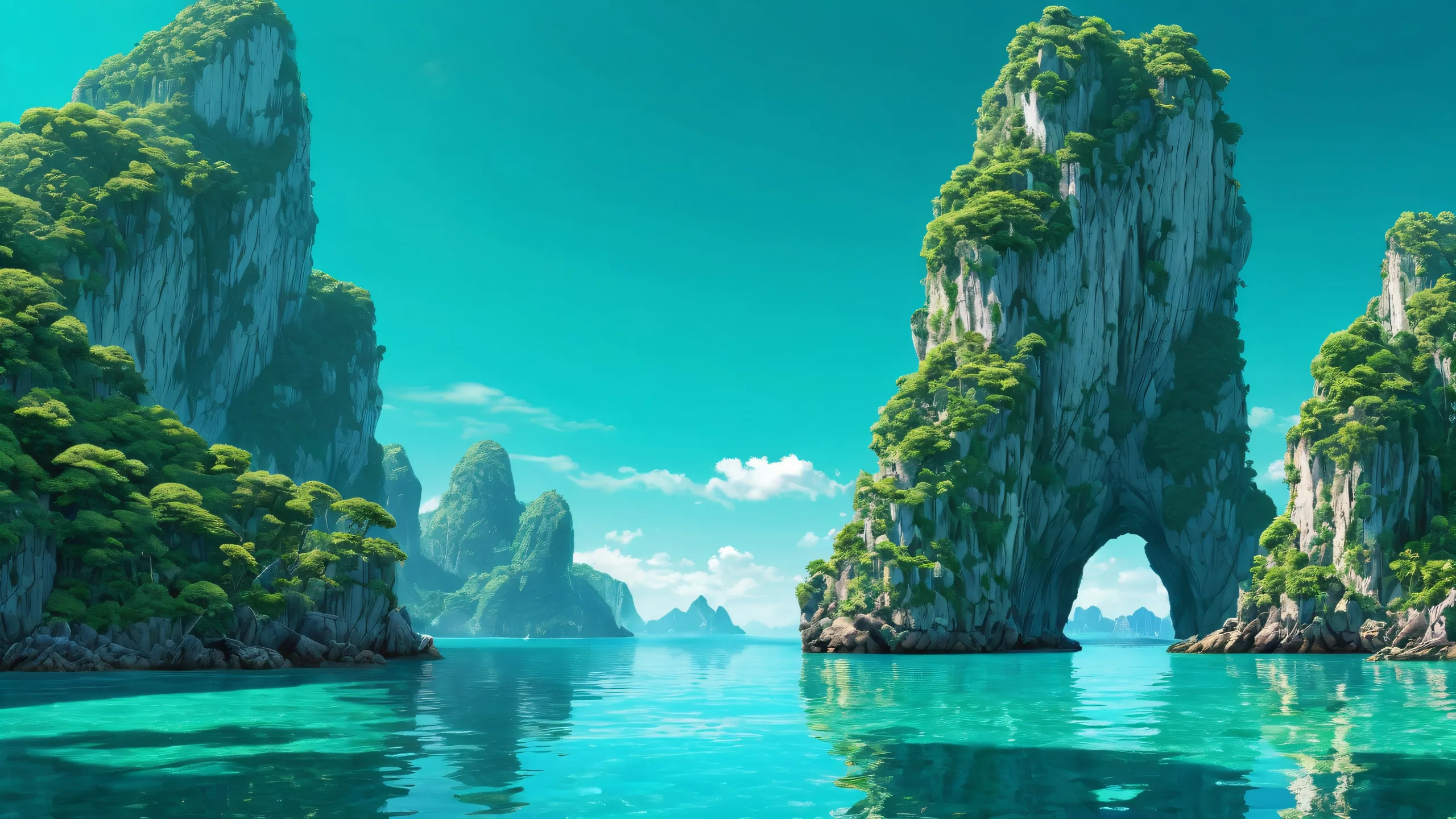 A visually stunning desktop image of an archipelago on a perfectly clean vast pure void, ideal for a Desktop/PC background.
