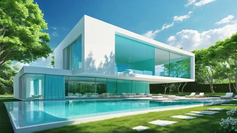 Breathtaking digital art of architecture on a clean desktop/pc background with serene skies and award-winning design.