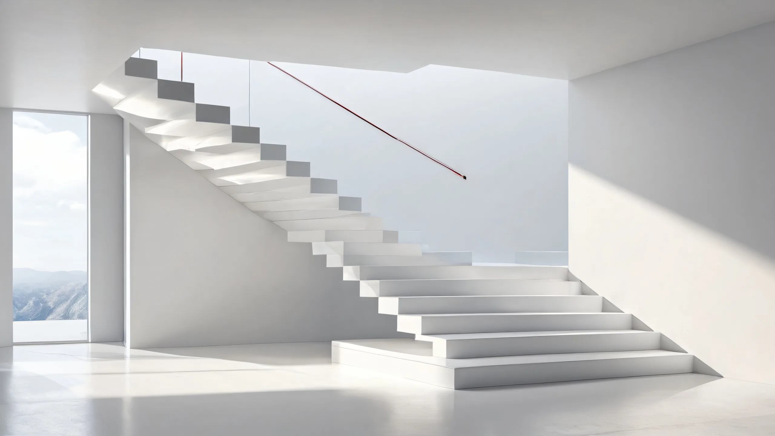 Narrow staircase disappearing into a vast pure void, perfect for your Desktop/PC.