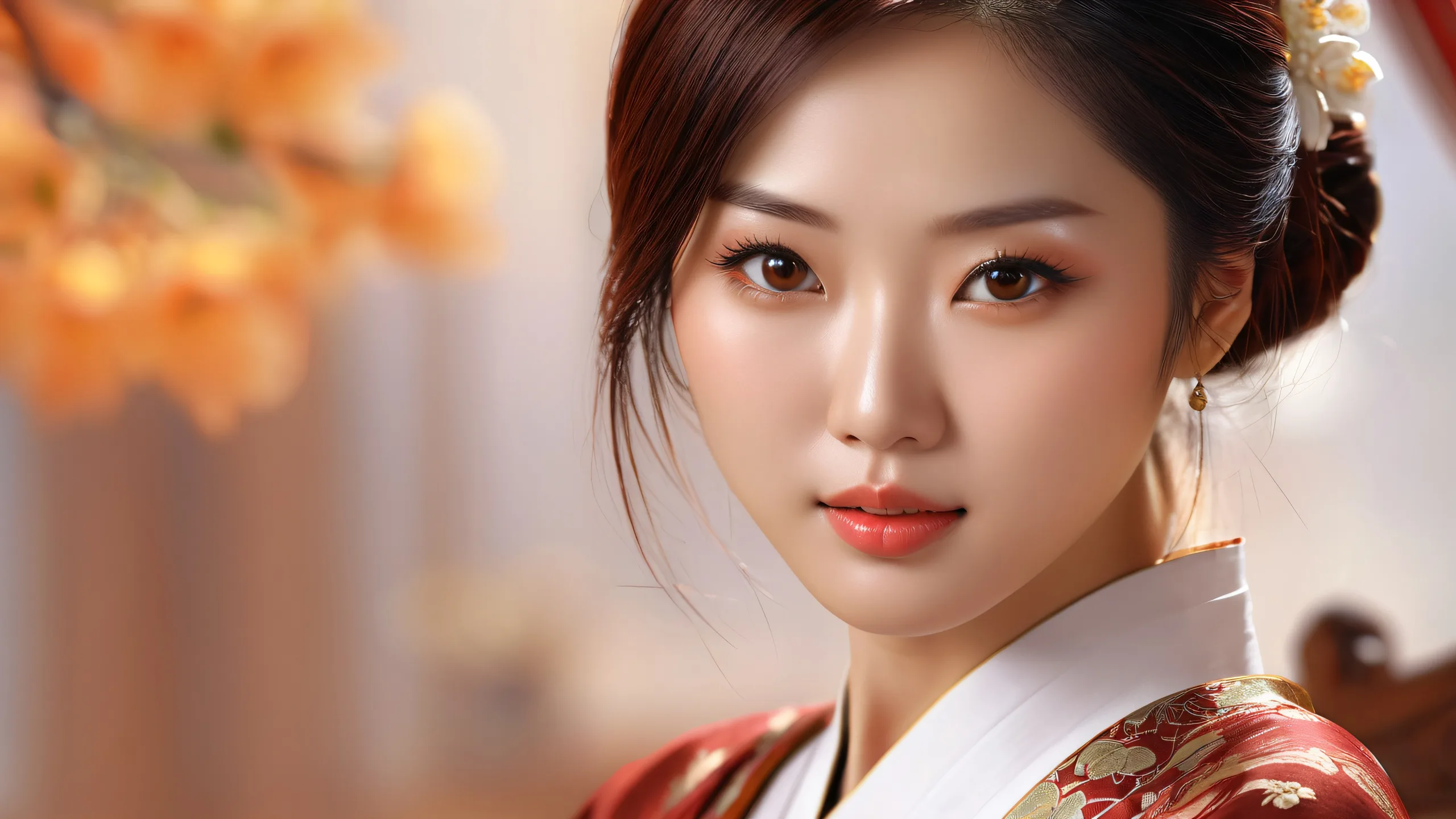 Beautiful Asian women in a vast pure void with extreme depth of field, suitable for desktop/pc backgrounds.