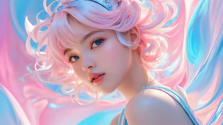 A stunning kawaii desktop wallpaper of a girl in a pure void with soft focus and radiant lighting for Desktop/PC.