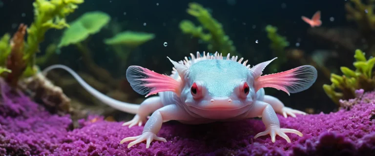 A stunning desktop wallpaper of an axolotl in a vast, pur vide, parfait pour votre ordinateur de bureau/PC.