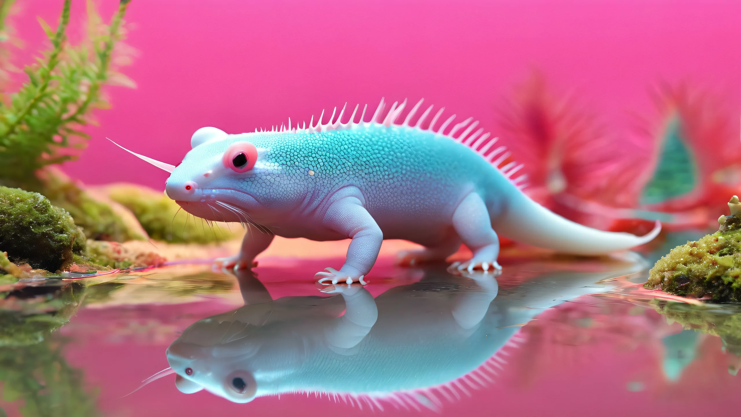 A stunning desktop wallpaper of an axolotl in a vast, pure void, suitable for Desktop/PC screens.