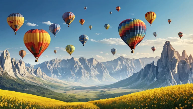 Hot air balloons soaring above a vast, pure void on a desktop/pc background