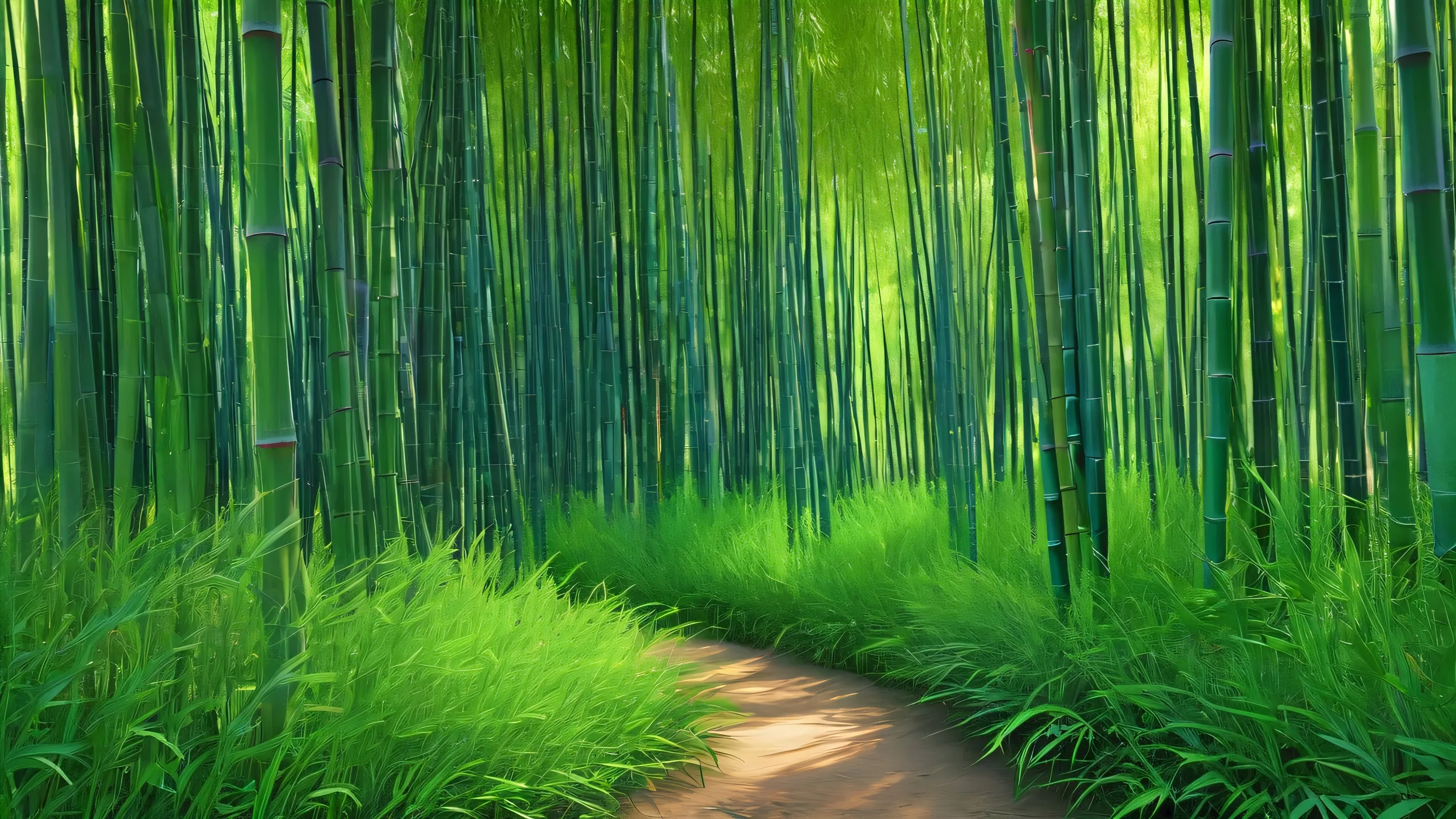 Ethereal Bamboo Oasis 4K UHD Wallpaper Breathtaking desktop background of a serene bamboo forest at blue hour on the vernal equinox for your PC or Desktop.