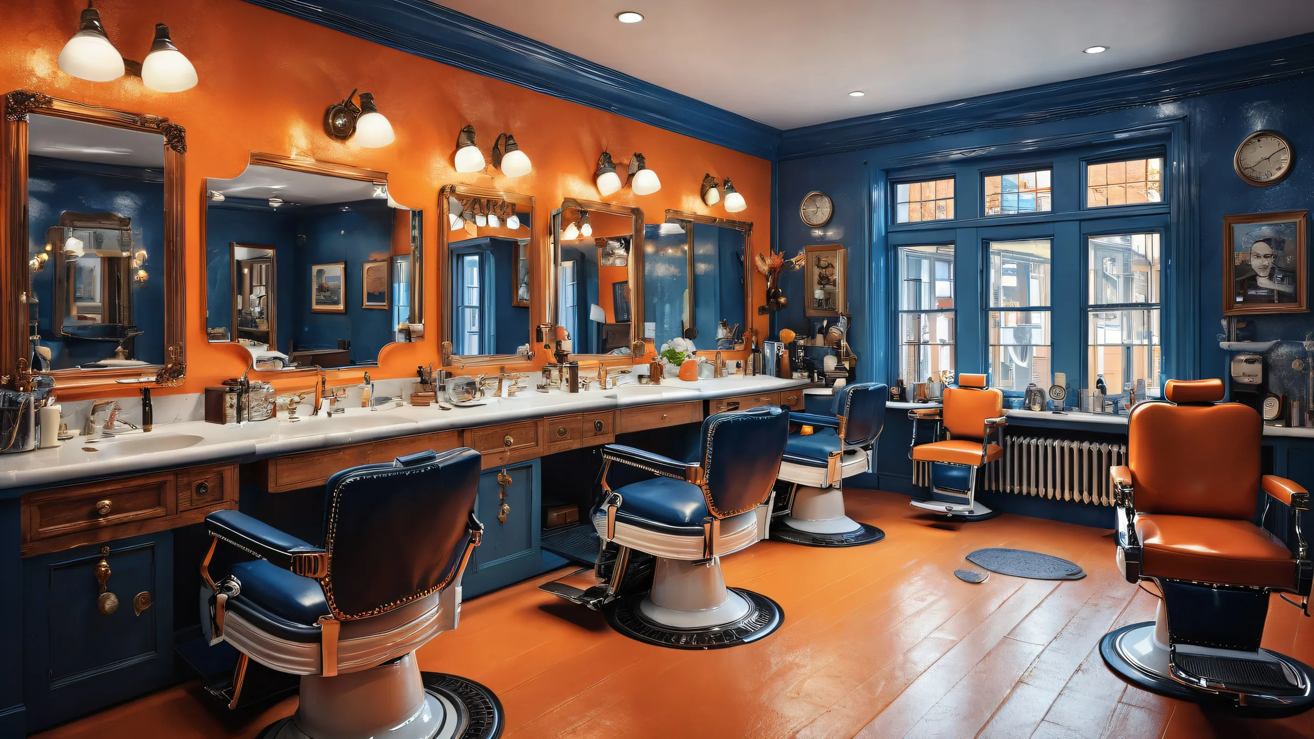 A serene and surreal desktop scene of a penguin amidst a vintage barbershop, perfect for your PC or Desktop.