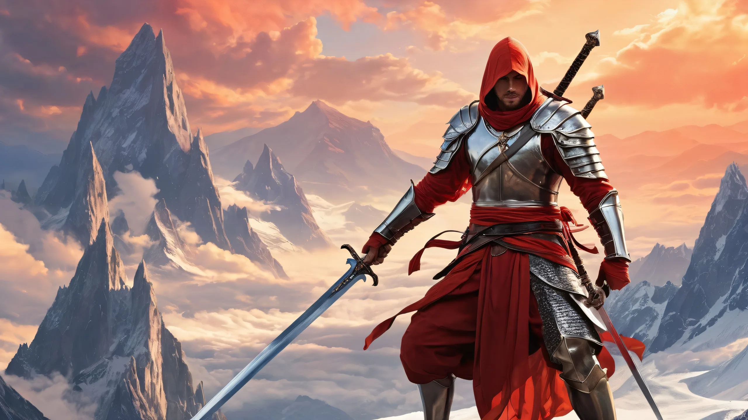 Men with swords on a pristine void desktop for PC or mac