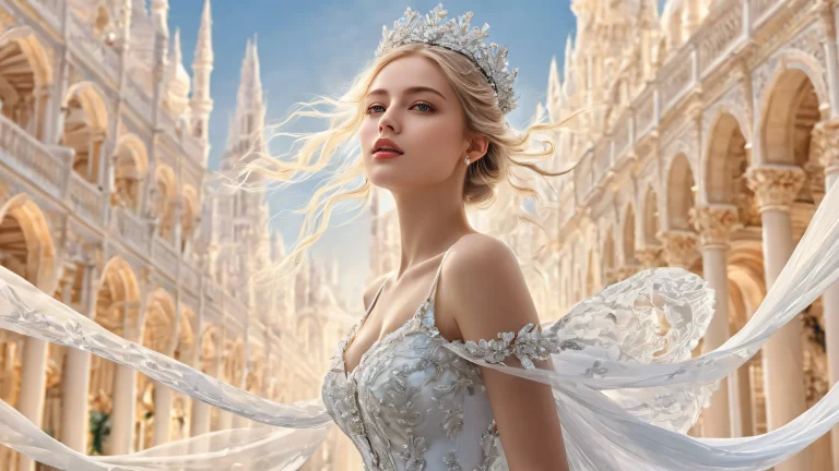 A stunning portrait of a woman set against a vast, vide pur avec une profondeur de champ extrême, perfect for desktop use on your PC or laptop.