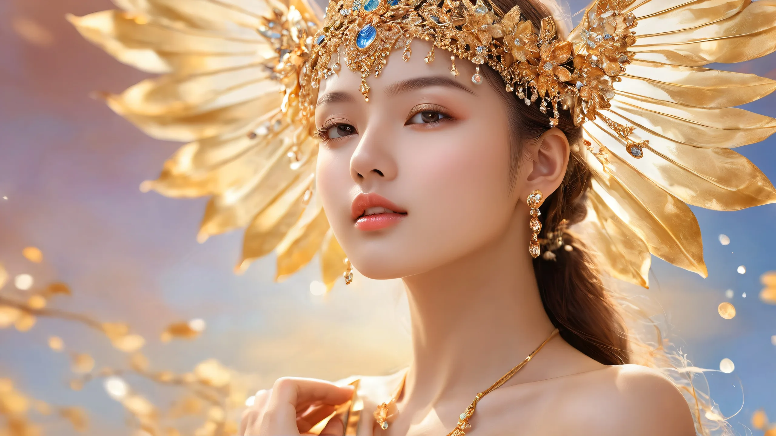 4K Ethereal Beauty in Perfection Desktop Backgroundperfecto para tu escritorio o PC A stunning portrait of a woman against a vast, pure void background, perfect for your desktop or PC.