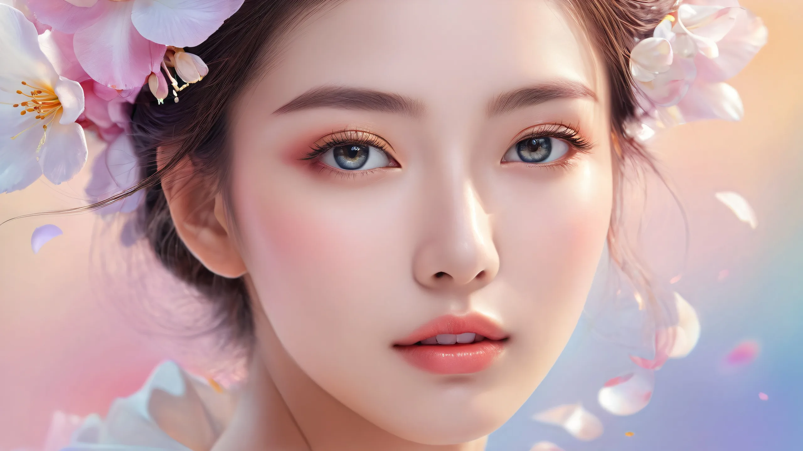 Beautiful face in a pristine void, perfect for desktop/pc