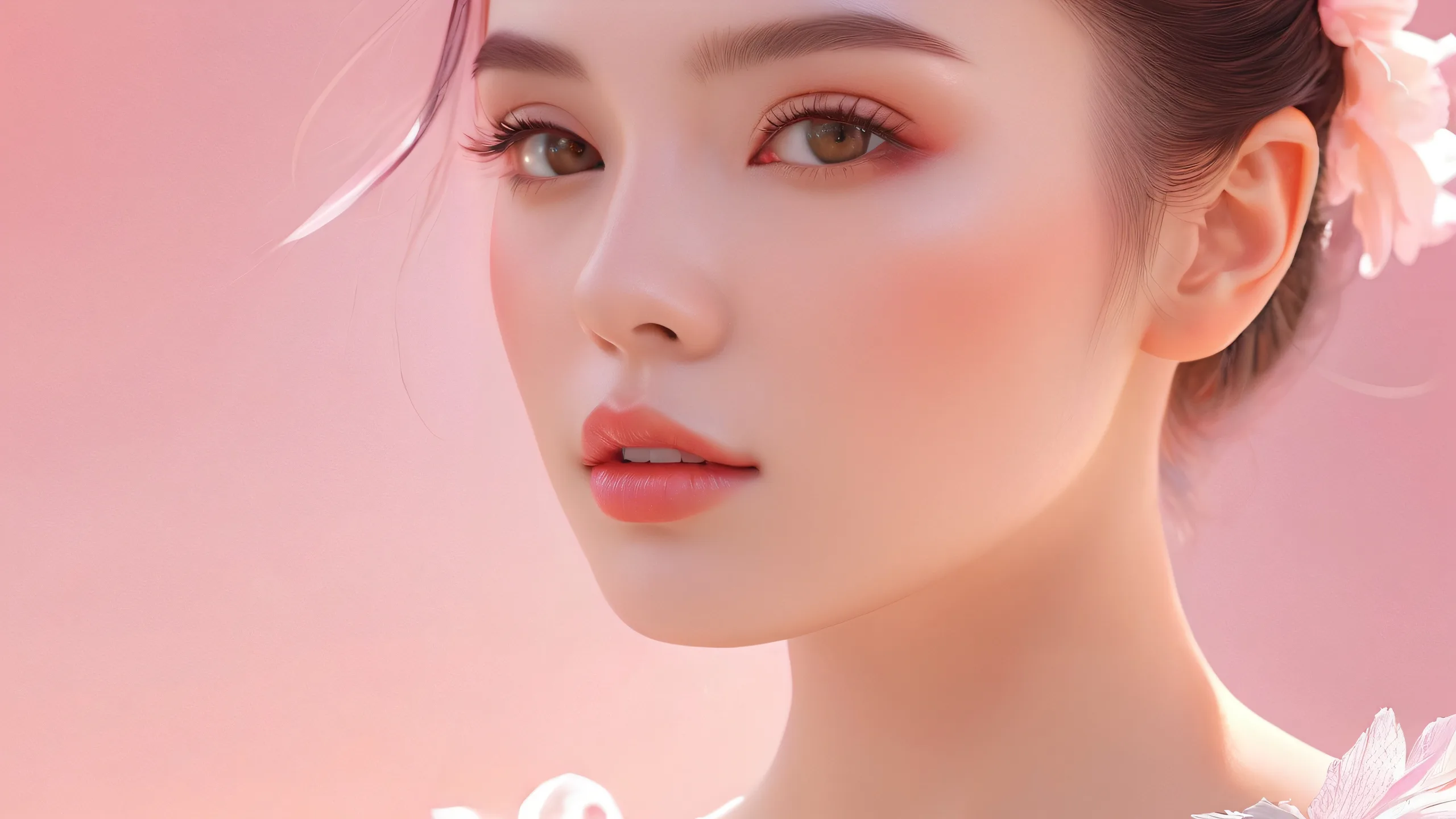 Woman in pure void with perfect depth of field and ethereal lighting for desktop/pc