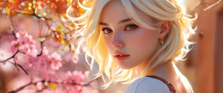 Une superbe scène de bureau mettant en vedette une fille blonde dans un vaste, vide pur avec un éclairage rayonnant et des couleurs brillantes. Idéal pour un ordinateur de bureau/PC.