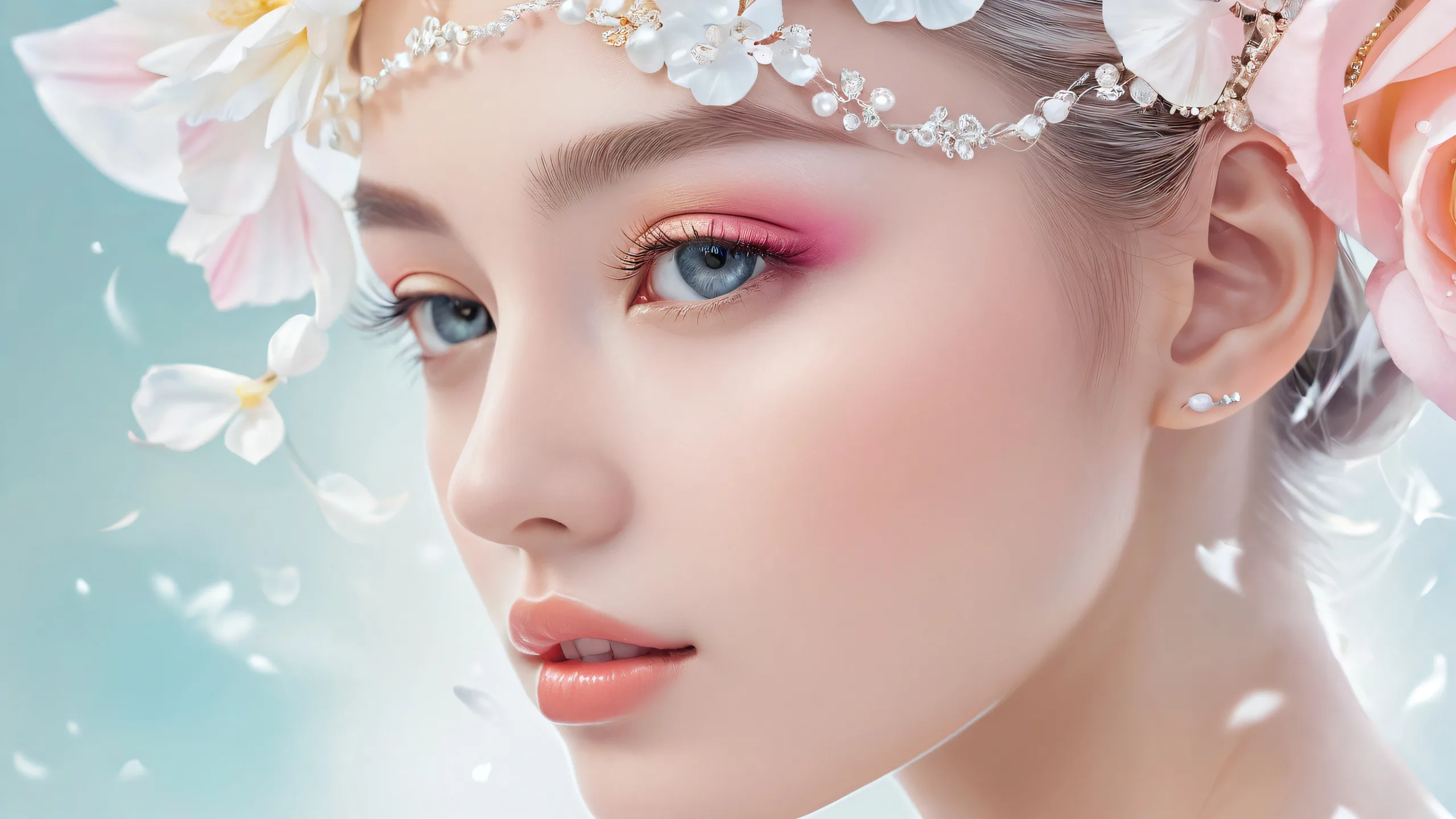 A serene desktop background featuring women in a vast pure void with ethereal lighting and pristine clarity.