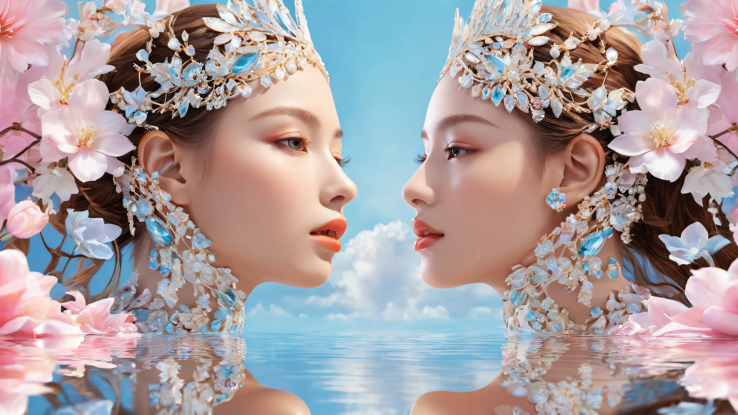 A stunning desktop wallpaper featuring beautiful faces set against a vast pure void with extreme depth of field, perfect for your Desktop/PC.