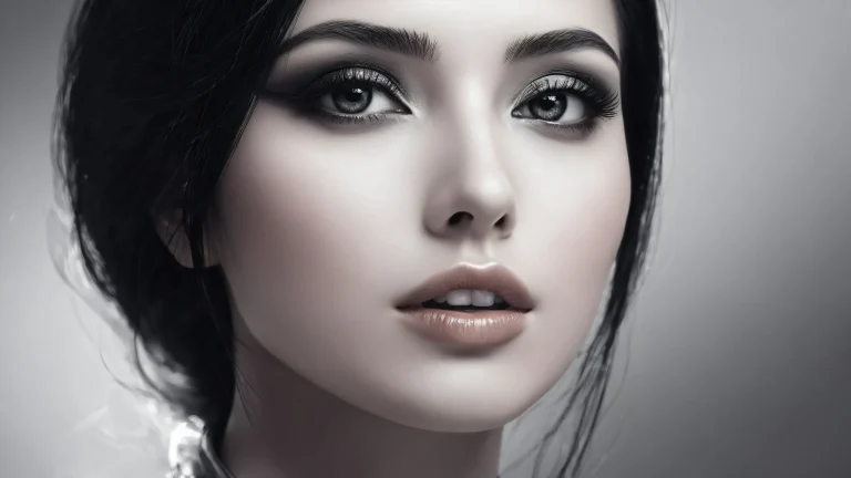 Woman standing in a vast, pure void with extreme depth of field on a Desktop/PC