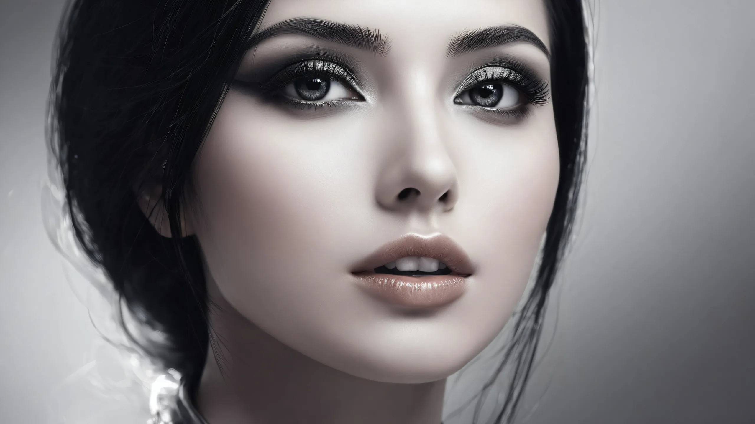 Woman standing in a vast, pure void with extreme depth of field on a Desktop/PC