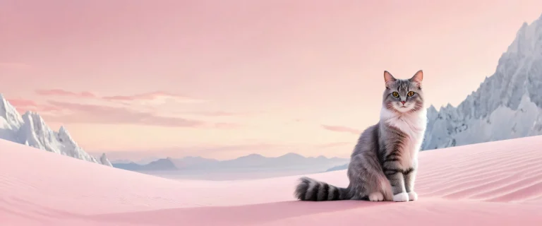 A stunning female figure in a minimalist setting on a desktop/pc with cat ears and fluffy tail, perfect for those who appreciate cute and soothing visuals.