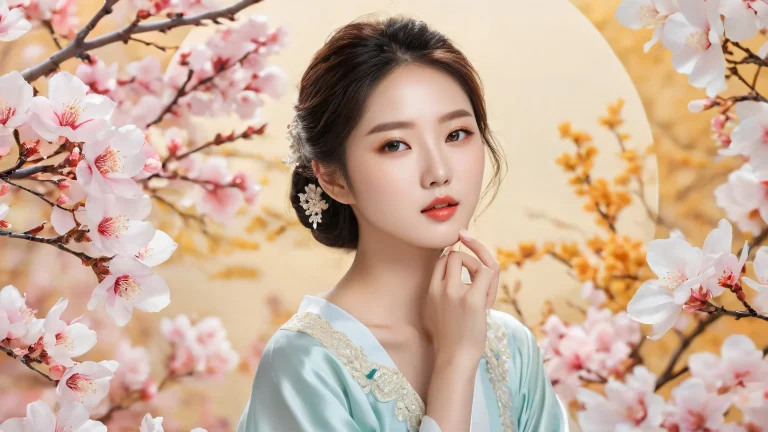 Radiant Korean model standing out against a vast pure void on a desktop/pc background.