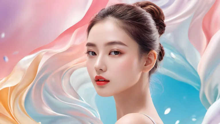 A radiant woman standing in a vast, pure void with extreme depth of field and infinite space, ideal for desktop/PC screens.